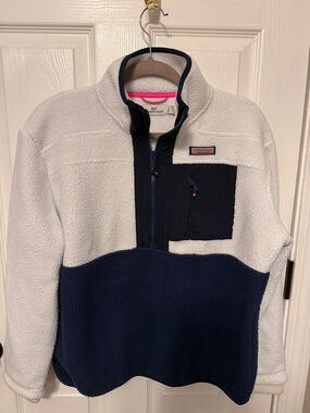 Vineyard Vines Womens Sherpa Pullover Jacket - White & Navy